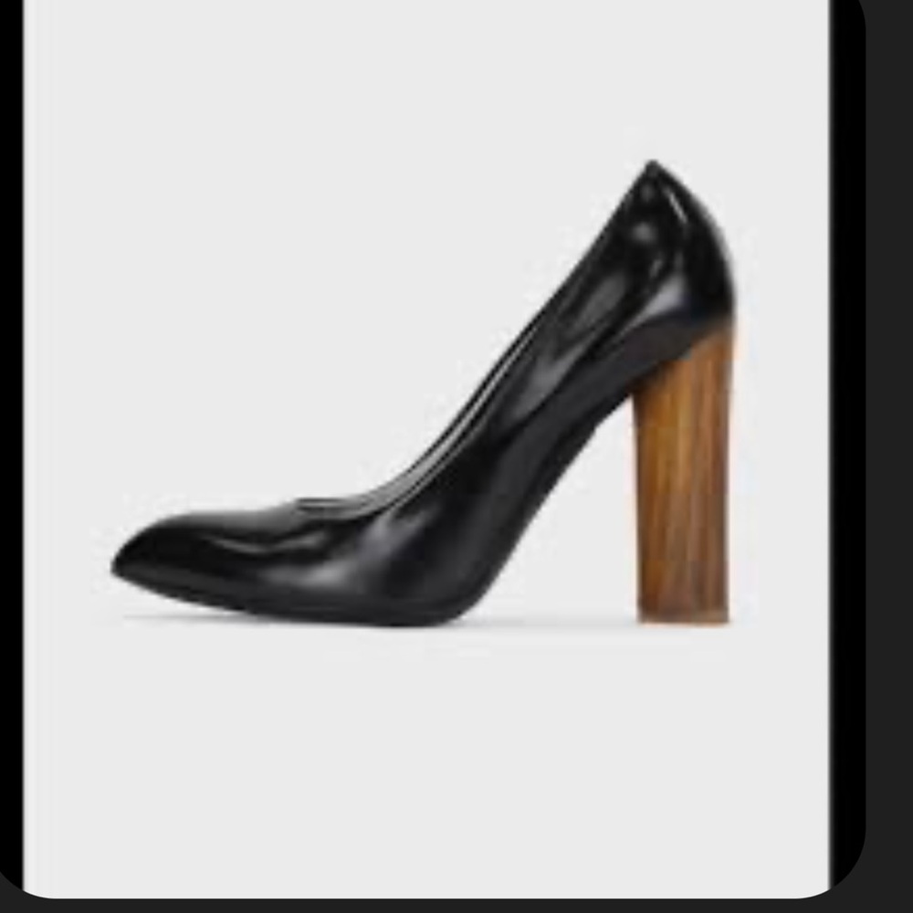 Yves Saint Laurent Glossy Black Heels with Wooden Block